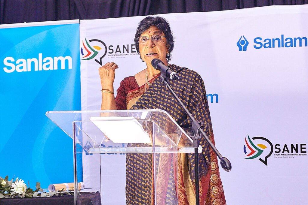 Navi Pillay speaking at the South African National Editors’ Forum (SANEF) Nat Nakasa Award for Courageous Journalism in 2022. Photo Courtesy: SANEF
