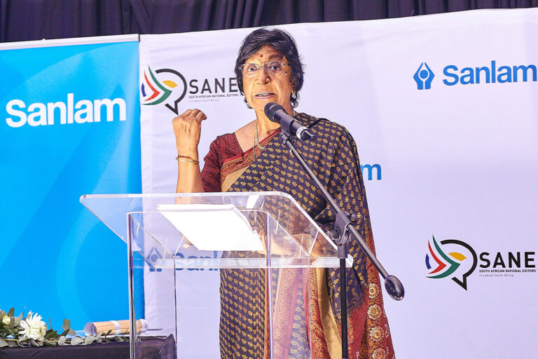 Navi Pillay speaking at the South African National Editors’ Forum (SANEF) Nat Nakasa Award for Courageous Journalism in 2022. Photo Courtesy: SANEF